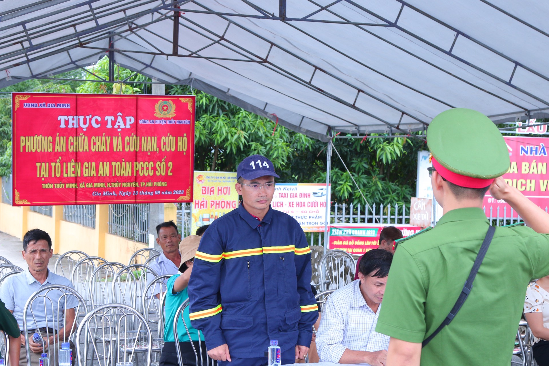 Tổ chức diễn tập phương án chữa cháy và cứu nạn, cứu hộ tại Tổ liên gia an toàn PCCC số 2, Thôn Thủy Minh, xã Gia Minh (Thủy Nguyên)